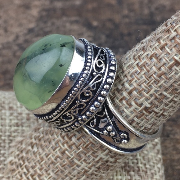 Moss Prehnite Stone Statement Ring 8 - Picture 6 of 11